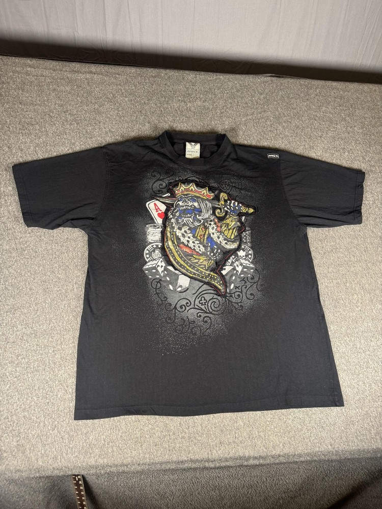 Avirex Shirt Mens 2XL Big Black Graphic Skeleton King Poker Cards Casino Jesse