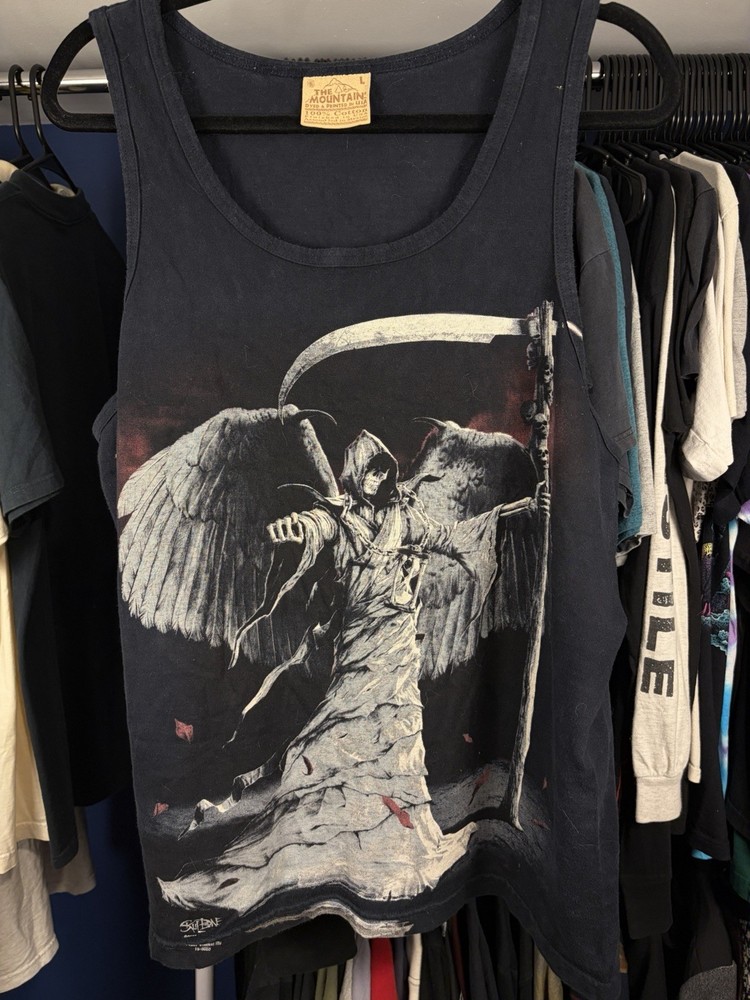 Rare Y2K The Mountain Skullbone Men’s Tank Top Size L Black Reaper Graphic Goth