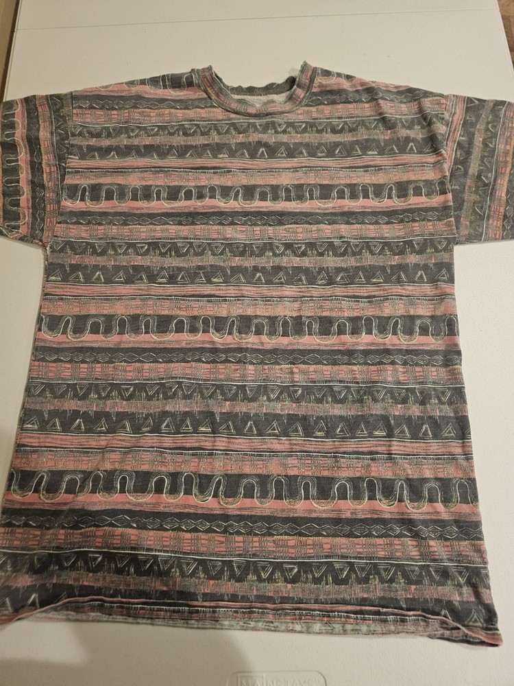 Frank Tribal Geometric Pattern T Shirt Mens M Distressed 90s Style Tee