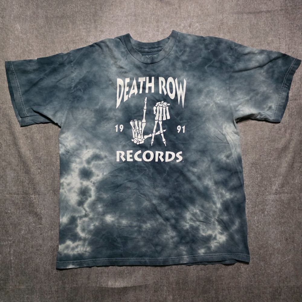 Death Row Records Tie Dye T-Shirt Skeleton Hands 1991 Rap Hip Hop T Gray Blue L
