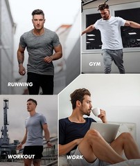 7 Pack Workout Shirts for Men-Quick Dry Black Gym Moisture Wicking Short Slee…