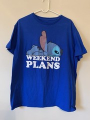 Disney Stitch Weekend Plans Men’s Tshirt Size Large In Blue 100 Cotton