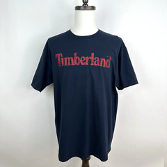 Timberland Spellout Logo T Shirt Mens XL Navy Blue Red Graphic Cotton Tee