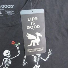 Life Is Good Shirt Mens L Black Skeleton Graphic Crew Neck Tagless NWT