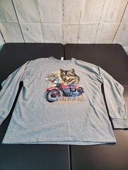 American Motorcycle Long Sleeve Gray Tshirt With Wolf Motorcycle Vintage Biker