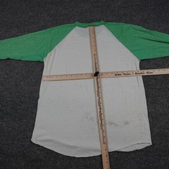 Vintage Paper Thin 80s Hanes Shirt Mens XL White Green 3/4 Sleeve Raglan