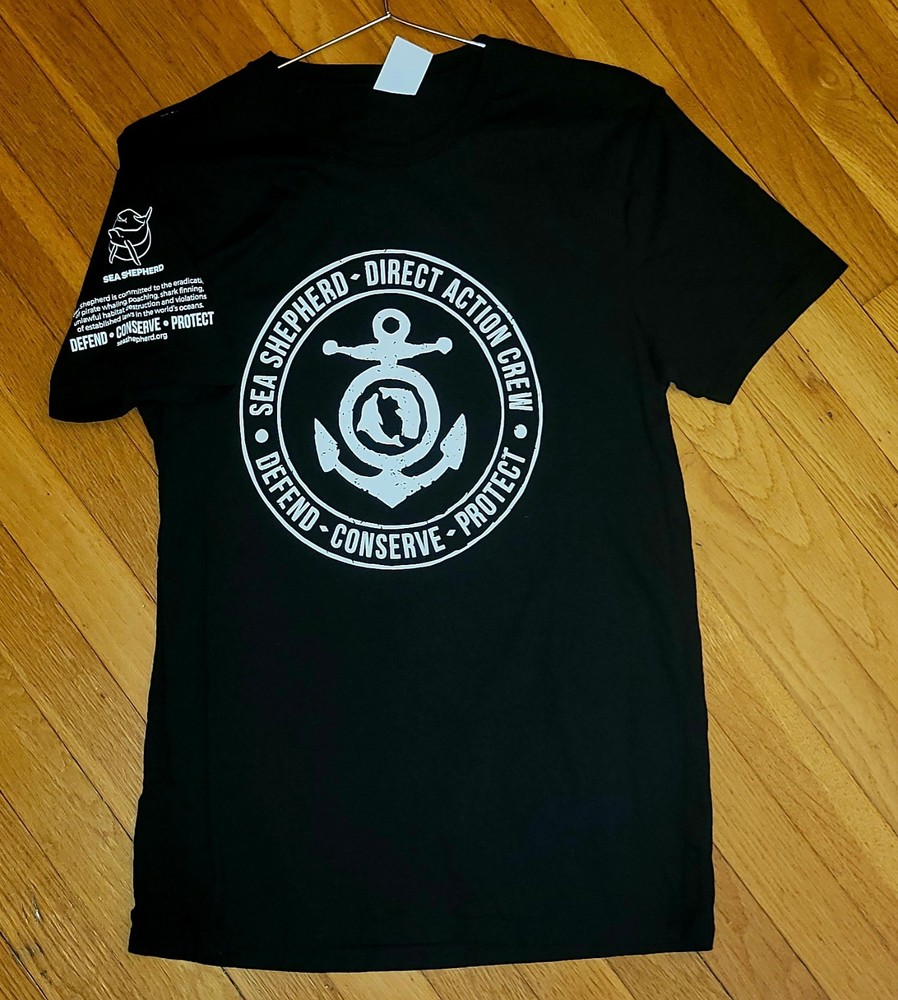 Sea Shepherd Direct Action Crew 100% organic cotton t-shirt black unisex size S