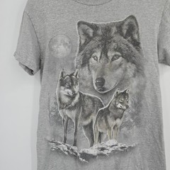 DOM Mens Wolf Graphic T-Shirt Heather Grey Short Sleeve Crew Neck Size S