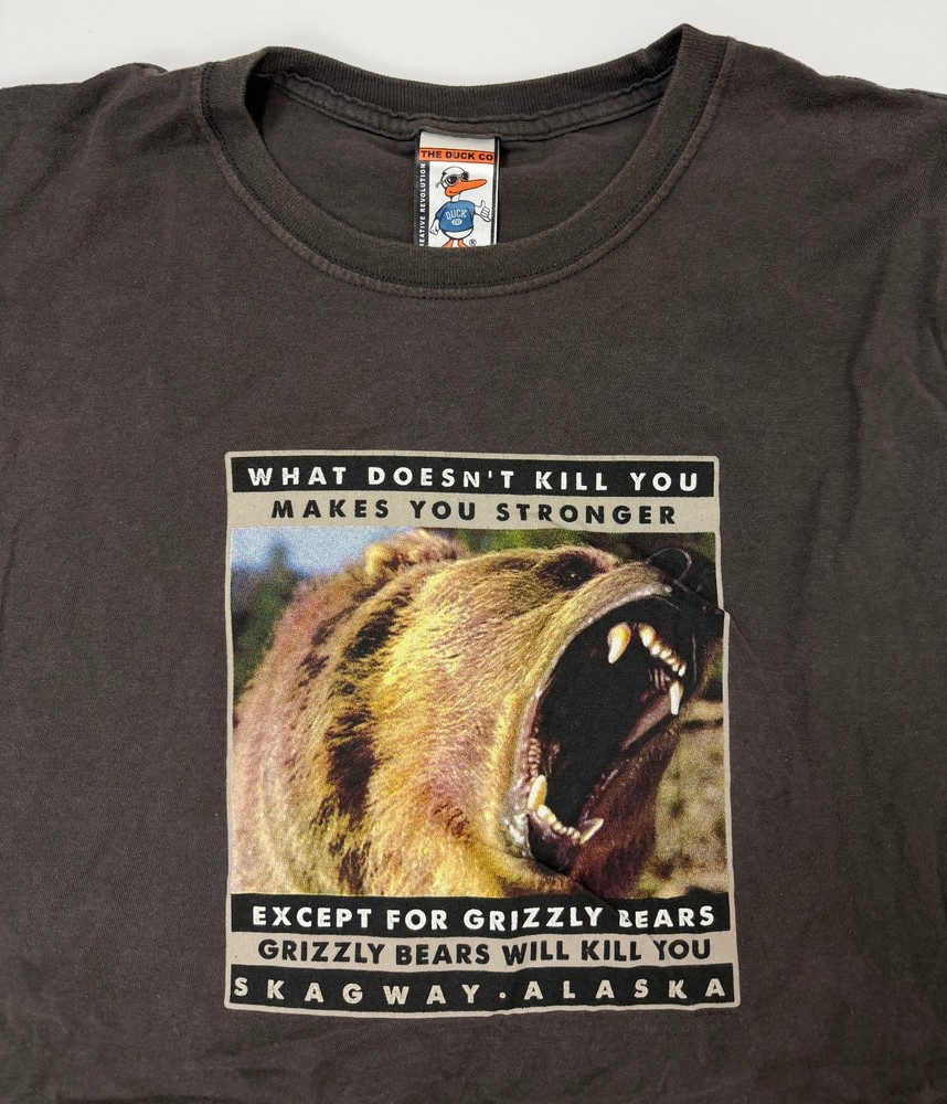 Vintage Skagway Alaska Shirt XXL Grizzly Bear Text Nature Animals Outdoors Brown