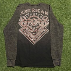 Gray and red vintage Y2K tribal thermal longsleeve t-shirt.