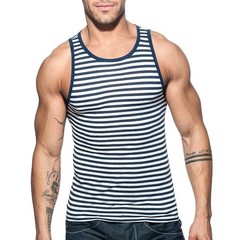 Addicted Striped Tank Top XXL runs small Gently worn Poly cotton blend no fabric