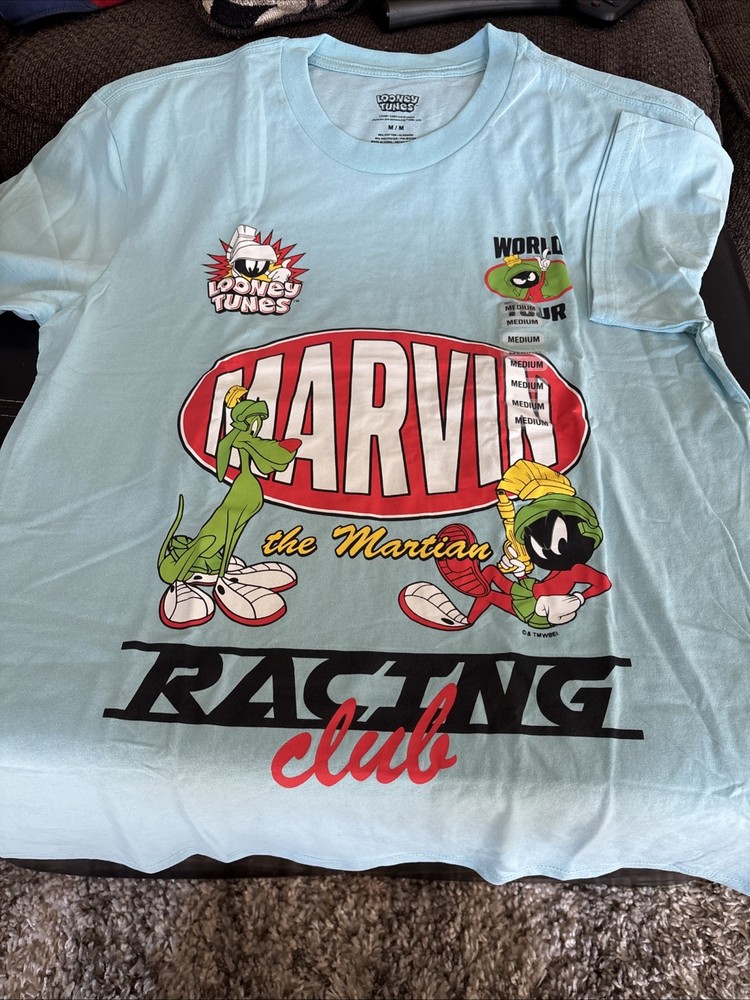 Looney Tunes Marvin the Martian Racing Club Graphic Light Blue Men’s M Shirt