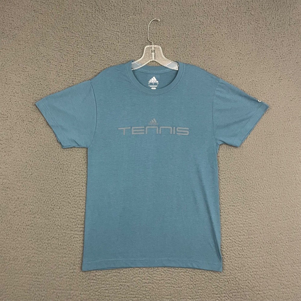 Adidas Tennis T-Shirt Mens Medium Blue Spell Out Cotton Blend Climalite Sports