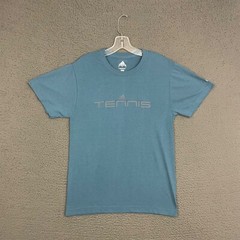 Adidas Tennis T-Shirt Mens Medium Blue Spell Out Cotton Blend Climalite Sports