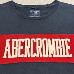 Vintage Abercrombie & Fitch Mens XL Navy Blue Red Stripe Logo T-Shirt Cotton