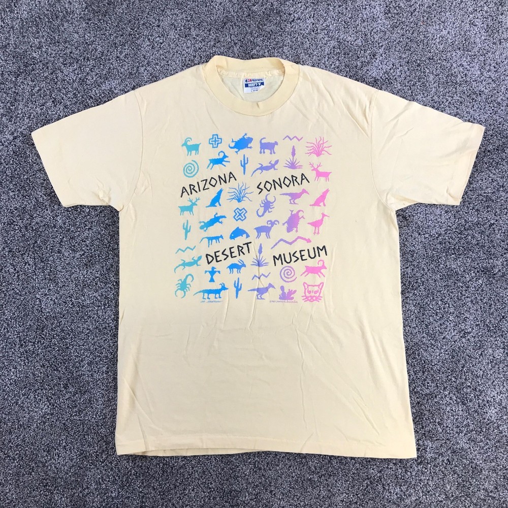 Vintage Arizona Sonora Desert Museum Shirt Mens Large Yellow Graphic Tee USA