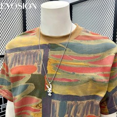 Men’s Abstract Graffiti T-Shirt Summer Casual Retro Short Sleeve Cotton Tee