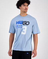 Hugo Boss Mens Hugo Nesite Racing Logo Graphic T-Shirt Cotton Pastel Blue-Medium