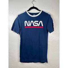 NASA T-Shirt Mens XS Blue Ringer Tee Spacecore Worm Logo Geek Chic Sci-Fi Retro