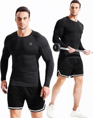 Men’s 3 Pack Compression Workout Long Sleeve Shirts,5030,Black,Grey,Red,3XL