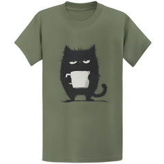 Gildan 5000 Grumpy Black Cat Coffee T-Shirt – Kawaii Tired Cat Lover Gift Tee