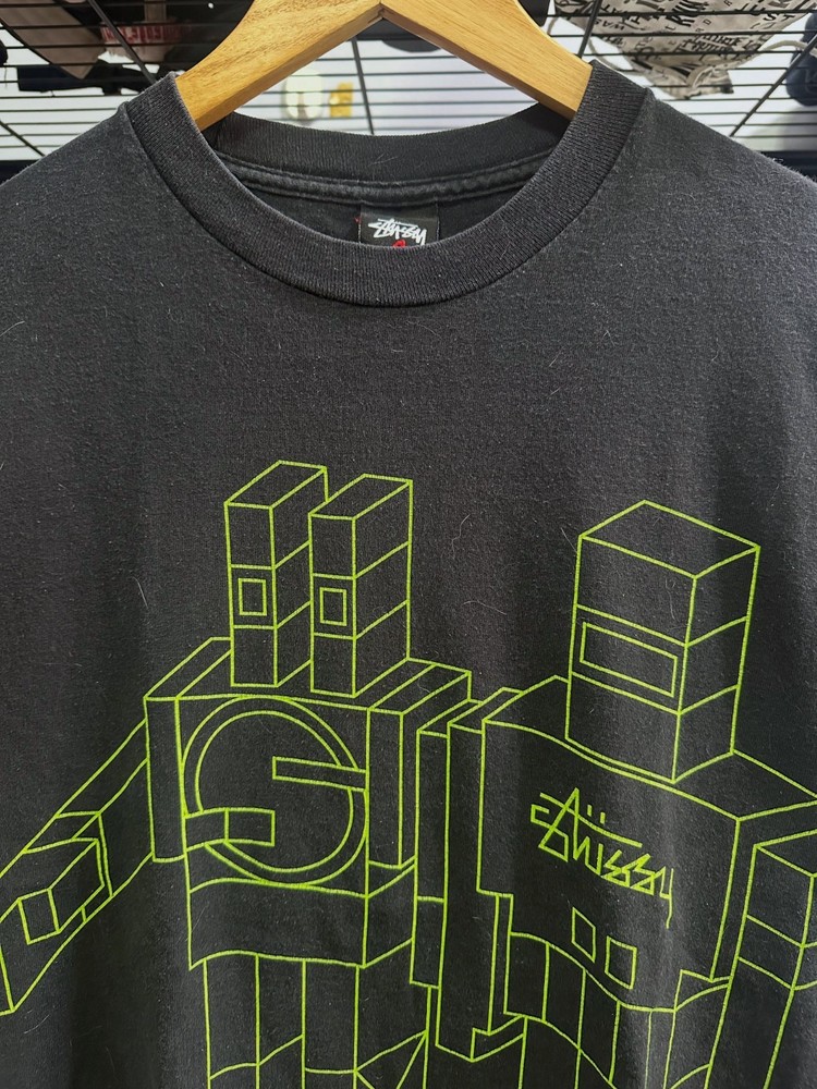 Stussy x Delta Giant Robot T-Shirt Black Neon Green Size S Graphic Tee