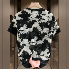 Men’s Textured Contrast Print T-Shirt Slim Fit Short Sleeve Streetwear Top