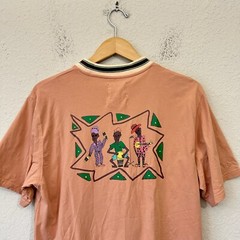 NICHOLAS DALEY Crew Neck T-Shirt Mens Sz M Apricot Calypso Graphic Tee SS Cotton