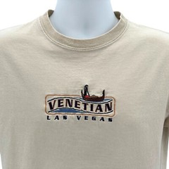 Vintage The Venetian Mens Medium T-Shirt Las Vegas Gondola Embroidered Tan Retro