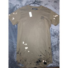 Civil Regime Distressed Scallop Tee Cotton Men Sz S Olive Bleach Paint Splatter