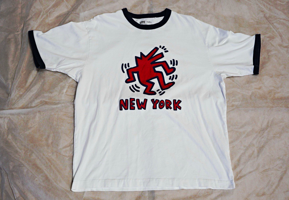 Uniqlo UT x Keith Haring Men’s L Ringer Graphic Tee White/Navy Crewneck