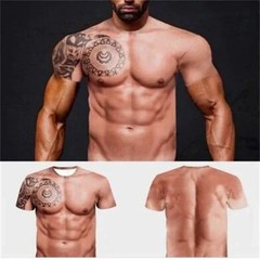 Muscle 3D T-shirt Muscle Tattoo Print T-shirt For Summer Beach Holiday Men Short