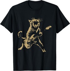 Cat Playing Guitar Rock Star Rock and Roll Men Women T-Shirt