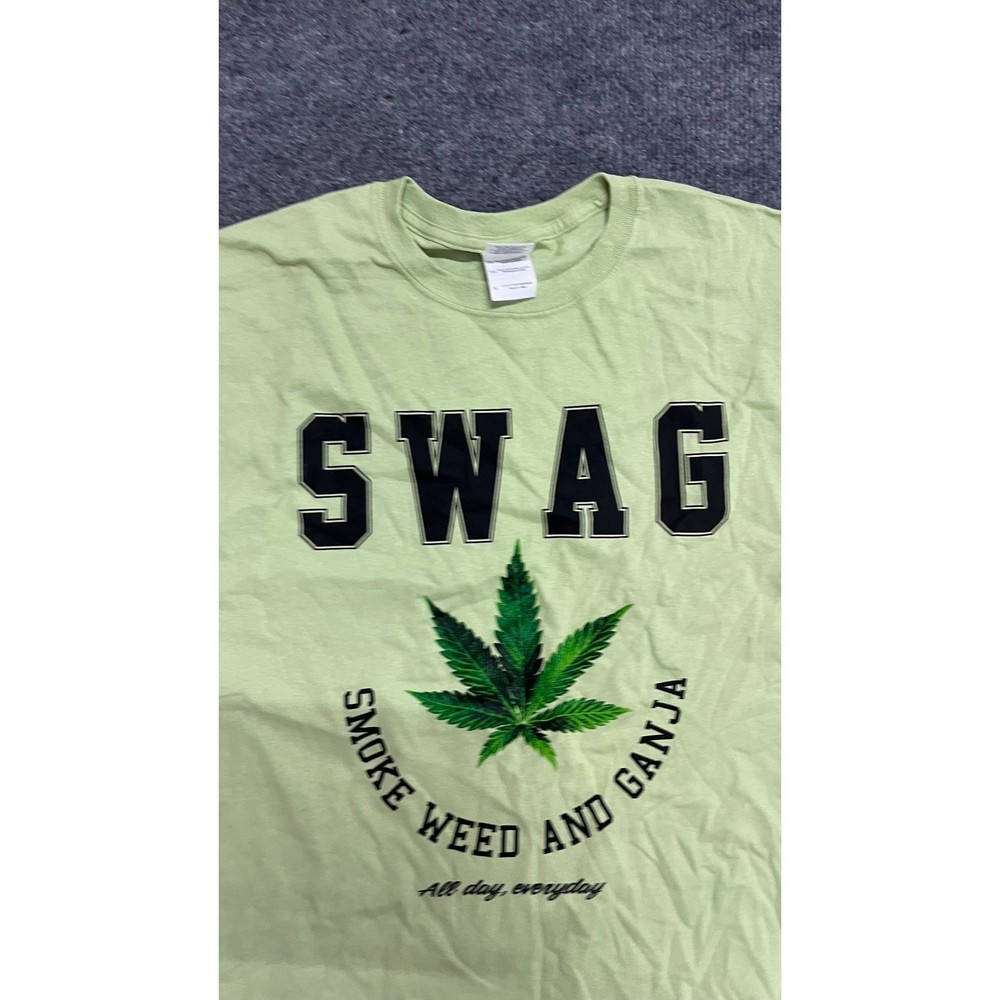 Gildan T-Shirt Mens XL Lime Green Swag Smoke Weed Ganja Graphic Short Sleeve