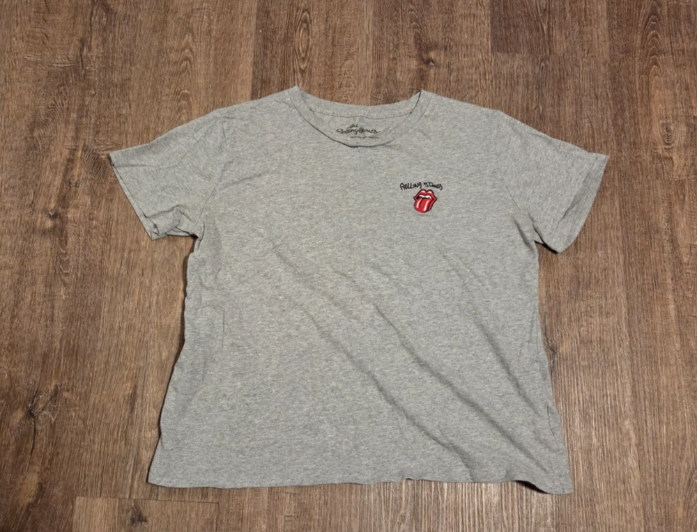 The Rolling Stones Embroidered Tongue Logo Gray Tee Shirt GU Vintage Style XL