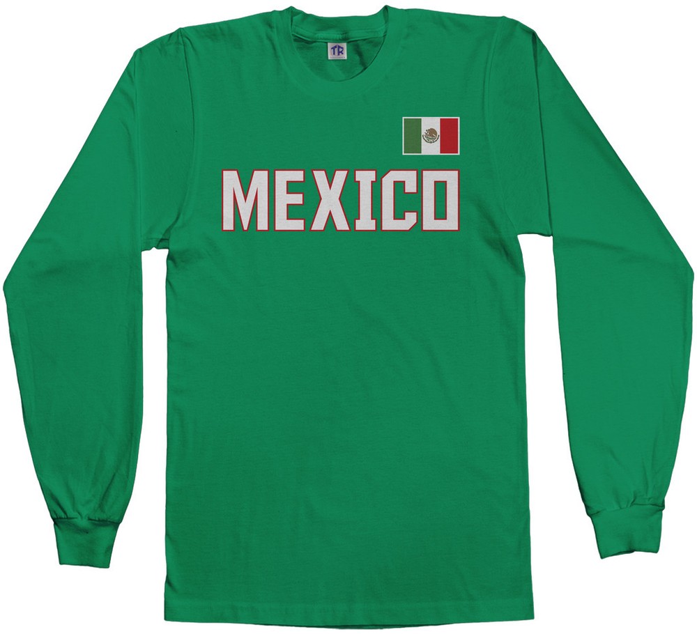 Threadrock Men’s Mexico National Team Long Sleeve T-shirt Mexican Flag