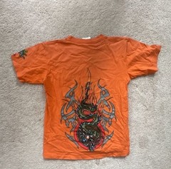 Vintage 90s JNCO Jeans Dragon Flame Graphic T-Shirt Orange