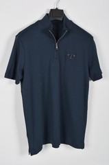 Men’s Prada Navy Blue Zip-Up Polo Shirt S Short Sleeve