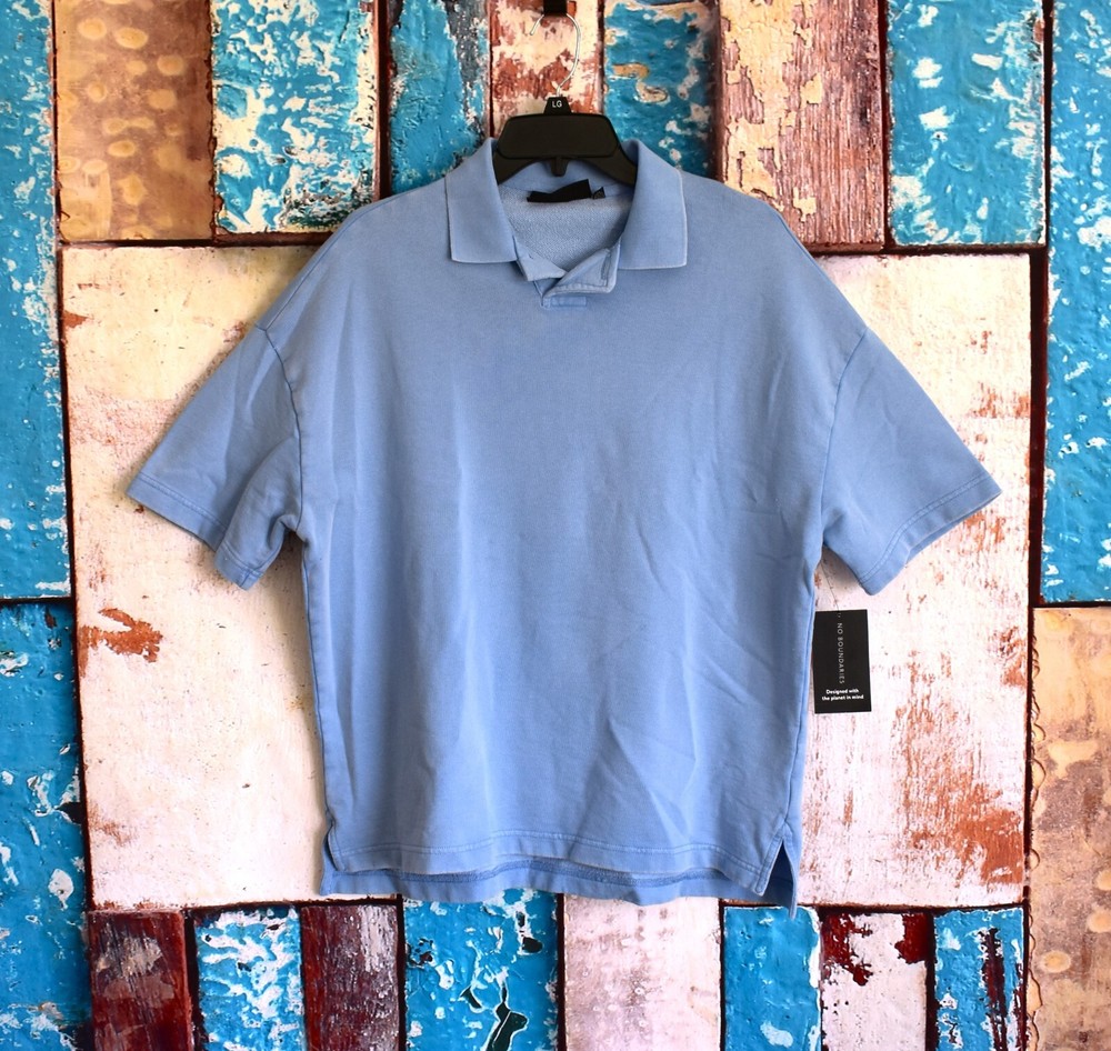 Men’s No Boundaries Oversize French Terry Polo Shirt XSMALL Chambray NEW