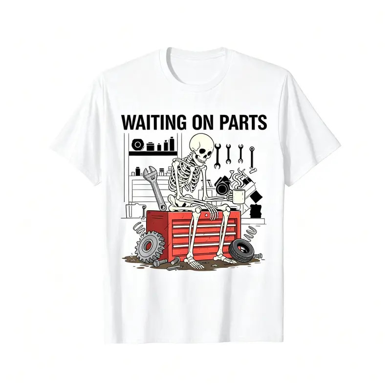 Humorous Skeleton Auto Mechanic T Shirt for Men Women and Couples Trendy Short