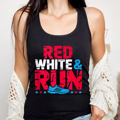 Red White & Run Patriotic Runner Fourth of July Race Tank Top