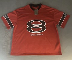 Balenciaga Men’s L Red/Black/White Logo Graphic V-Neck Short Sleeve T-Shirt