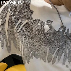 New Fashion Wings Trend Rhinestone Summer Short Sleeve Luxury Men Cotton T-Shirt