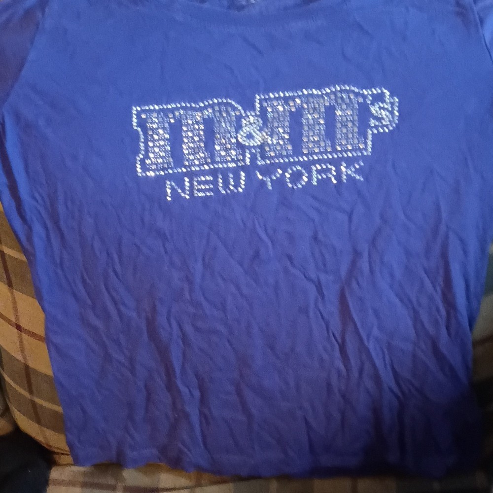 Men’s S Blue MTV New York Graphic Logo Rhinestone Crew Neck T-Shirt Pre-Owned