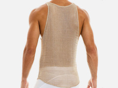 INCERUN Men’s Gold Size XL Scoop Neck Sheer Mesh Metallic Pocket Tank Top