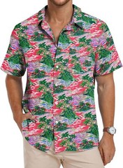 Men’s Hawaiian Shirt Floral Print Short Sleeve Button Down Casual Beachwear Top