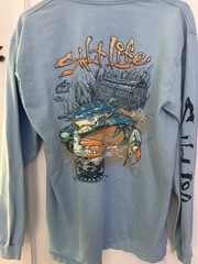 Salt Life Men’s Blue Long Sleeve Crew Neck Pocket Graphic Tee Shirt Size M