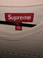 Supreme Men’s White Studded Logo Graphic Cotton Knit Crewneck T-Shirt L