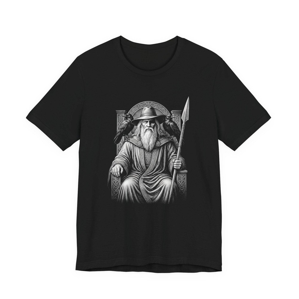 Odin Norse God T-Shirt with Ravens & Spear | Viking Mythology Tee Shirt