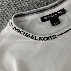 Michael Kors Mens T Shirt Medium White Contrast Trim Collar Logo Crewneck…